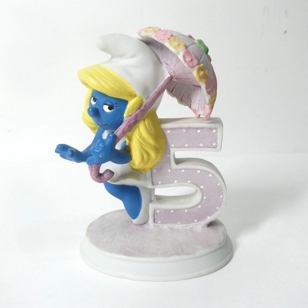 Smurfette 5 Birthday Figurine Wallace Berrie Ceramic 1983 Vintage Smurfs 5th